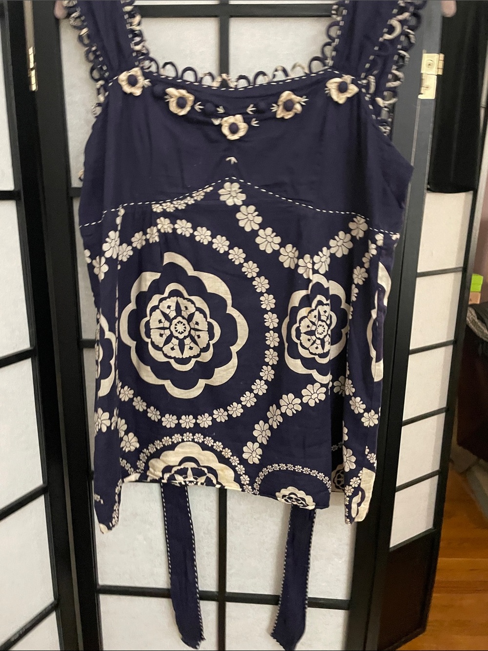 Navy Blue Floral Printed Sleeveless Top